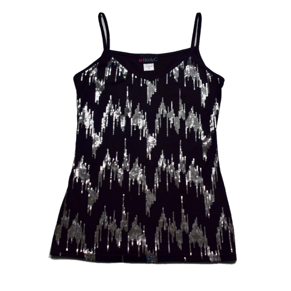 Black & Silver Sequin Cami Top